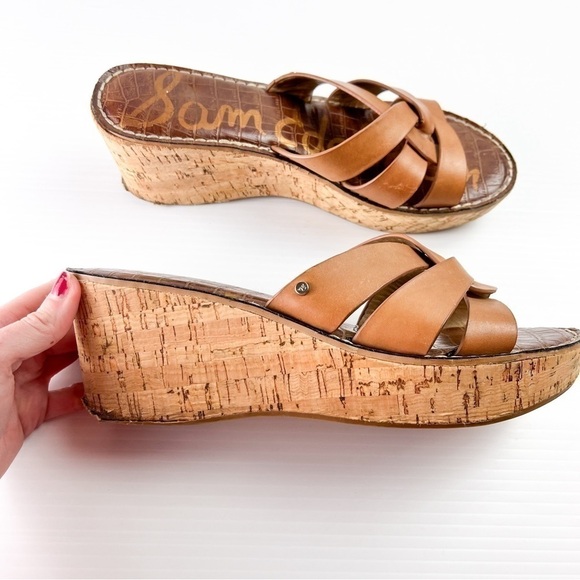 Sam Edelman Raynere Slide Platform Cork Wedge Leather Sandal Women’s Size 9.5 - Picture 6 of 11